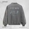 Sudadera con cuello redondo y estampado de letras para hombre, corte holgado casual, diseño moderno desgastado, estilo otoño