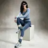 Conjunto de Pantalones Falda Falsos de Dos Piezas para Yoga para Mujer Adelgazante Bloque de Color Cuello en U Manga Larga Secado Rápido Transpirable Running Fitness Dos Piezas Otoño