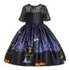 Vestido de princesa infantil de comercio exterior europeo y americano, vestido de Halloween estampado de dibujos animados, disfraz de encaje para Halloween