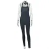 Mono deportivo casual de color liso simple para mujer, estilo europeo y americano, con cuello halter, sin mangas y diseño que ciñe la cintura