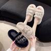 Pantuflas Mao Mao de una sola palabra con hebilla de cinturón para otoño e invierno, pantuflas de algodón cálidas con fondo grueso y suela soplada para el hogar, pantuflas de fondo suave de gran tamaño