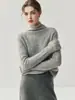 Suéter de punto para mujer con mezcla de cachemira y rayón blanco, con diseño de cuello alto escalonado, nueva capa base de punto de manga larga para otoño e invierno