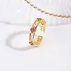 Anel Aberto de Zircônia Colorida em Forma de Trevo de Quatro Folhas Estilo Europeu e Americano Luxo Leve Anel Feminino Popular da Moda Pétala de Flor Pronto para Venda