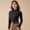 Outono/Inverno 2026 Roupa Íntima Camiseta Base de Gola Meia-Alta para Mulheres Malha Quente Justa Gola Alta Manga Longa