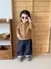 Pantalones de Pierna Ancha de Mezclilla con Forro de Felpa a Cuadros Volantes Estilo Coreano para Niños Pequeños Ropa de Abrigo Gruesa Cálida Retro Pantalones Largos