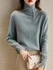 Diseño de Cuello Alto de Moda Francés Botones Medio Abiertos Botón de Perla Francesa Suéter Suave y Ceroso Suéter de Punto para Mujer Europeo