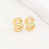 Pendientes de letras de burbuja lisas con baño de cobre y oro real transfronterizos, moda, temperamento, Joker, nuevos pendientes exquisitos, venta al por mayor