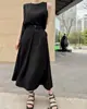 Tallas Actualizadas Estilo Minimalista Chic Coreano Top Redondo Sin Mangas + Conjunto de Dos Piezas Falda Larga de Corte A Fluida para el Trabajo