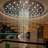 Sala de Estar Loft Duplex Europeu Lustre de Cristal Iluminação Pendente para Lobby de Hotel Villa Iluminação Pendente Longa de Pé-Direito Duplo Escada Iluminação Pendente Grande