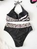 Envío directo de fábrica talla grande bikini separado traje de baño de dos piezas para mujer vintage leopardo bloque de color traje de baño al por mayor