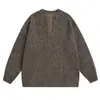 Suéter Cárdigan Nuevo Primavera/Otoño 2026 Estilo Casual Perezoso Retro Americano Prendas de Punto de Punto Cuello en V Ropa Exterior de Color Sólido para Hombre