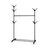 Perchero de pie de hierro forjado con doble barra, simple estante multiusos para ropa para dormitorio del hogar con ruedas