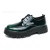 Zapatos de Cuero Gruesos Brillantes con Cordones para Hombre Transfronterizos Estilo Británico Formal Casual de Negocios Zapatos para Hombre de Talla Grande que Aumentan la Altura