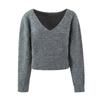 Suéter de Punto Gris de Manga Larga con Cuello en V de Alta Calidad Europeo y Americano Diseño de Suéter Sentido de Diseño Falda de Punto de Cintura Alta Falda Larga Conjunto de Dos Piezas