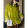 Camisa de Solapa de Terciopelo Brillante Holgada con Caída Estilo Coreano de Otoño Nuevo de Lu Fu para Mujer