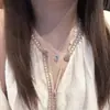 Luxo Leve, Alto Padrão, Minimalista, Nicho Colar com Pingente de Concha Sol e Lua com Diamantes, Design Retrô Versátil, Corrente Exquisita para Clavícula