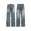Jeans de paracaidista de diseño plisado de marca moderna estilo americano para hombre, moda urbana, geniales y casuales, corte holgado, pierna recta, pantalones versátiles de pierna ancha