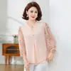 Ropa Elegante y de Moda para Mujeres, Mamás, Top Delgado de Gasa para Verano con Encaje en Mangas Tres Cuartos