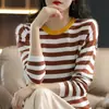 Suéter estilo coreano feminino, peça externa fina para primavera e outono, top versátil, tricô listrado solto