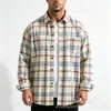 Camisa de Hombre de Otoño a Cuadros Cepillado Manga Larga Holgada Estilo Retro Hong Kong Camisa Rayada Chaqueta Casual para Hombre En Stock