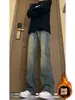 Jeans Retro de Corte Limpio para Hombre Pantalones Rectos Ajustados con Forro Polar para Otoño e Invierno para Hombre Moda para Hombre