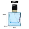 Al por mayor transfronterizo En stock Cuadrado 30ml Botella de Perfume Botella Vacía Botella Recargable de Gama Alta Forma Irregular Tapa Negra Botella de Vidrio para Muestras Pequeñas