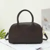 Bolso de Mano de Cuero Genuino Bolso Tipo Bowling de Nicho Bolso Retro para Mujer Bolso de Hombro Informal Piel de Vaca Curtida al Vegetal de Primera Capa Bolso Cruzado
