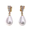 Pinzas para Orejas Clásicas Estilo Coreano con Perla en Forma de Gota de Agua Sin Perforar para Mujer, Pendientes de Alta Gama de Moda de Lujo Ligero con Microincrustaciones de Zirconia