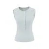 Venta al por mayor de ropa para mujer transfronteriza: nuevo estilo de verano, top sin mangas con cuello Henry de varios botones para mujer, estilo nicho para chicas a la moda