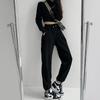 Pantalones deportivos de cintura alta con cordón doble y cintura elástica de estilo europeo y americano, pantalones Harlan de cintura alta con punta cruzada para primavera y otoño, pantalones deportivos para mujer
