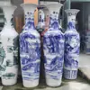 Adornos Decorativos de Cerámica Jarrón Grande de Piso Pintado a Mano Color Bajo Esmalte Azul y Blanco Paisaje Adornos de Cerámica Cerámica de Apertura Regalo Porcelana