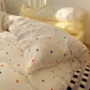 Conjunto de Roupa de Cama de Quatro Peças Classe A para o Verão, Capa de Edredom Fresca e Simples, Lençol de Algodão Lavado Estilo Ins Desenho Animado, Conjunto de Três Peças para Dormitório Estudantil