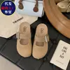 Sandalias de media pantufla de lino estilo Birkenstock para mujer, verano, exteriores, puntera cerrada, suela gruesa, modelo nuevo 2026, sandalias casuales slip-on fáciles de poner