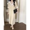 Vestido Tricô Gola Slim Retrô Francês Feminino Novo Gola Boneca Elegante Slim Vestido Primavera e Verão Novo