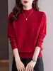 Camiseta base de cuello medio para mujer, moda casual de punto elegante para otoño e invierno, nuevo suéter interior de color liso engrosado 2026