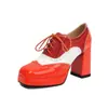 Zapatos de cordones con bloques de color y punta cuadrada de estilo nuevo 2026 con estampado floral, tacones de plataforma gruesos, tallas grandes 40-48, Comercio transfronterizo