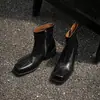 Botas de Cuero de Caballo Lavado Botines de Mujer Invierno Nuevo Estilo Piel Genuina Cremallera Lateral Punta Cuadrada Tacón Grueso Tacón Alto Botas Individuales Botines de Mujer