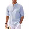 Camisas de Manga Larga para Hombre Europeas y Americanas Transfronterizas, Camisas de Cuello Mao con Media Botonadura, Camisas a Cuadros de Piña, Camisas Casuales para Hombre, Tops