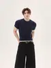 Camiseta de Punto de Manga Corta de Color Sólido de Dos Piezas para Hombre con Diseño de Cuello de Alta Gama, Corte Ajustado, Cleanfit, Adecuada para Viajar al Trabajo