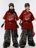 Ropa Urbana de Moda para Niños Hip-Hop Conjunto de Pantalones Cortos Camuflados de Manga Corta para Niños Atrevidos Atuendo de Pasarela para Niñas Hip-Hop