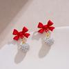 Brincos de bola de diamante com laço vermelho elegantes de alta qualidade únicos Brincos Super Brilhantes Brincos de design francês delicado para mulheres