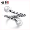 Anillo de perlas de plata antigua de Weihua para dama, estilo coreano, moderno, combinable con todo, cuerda geométrica abierta, anillo de plata tailandesa para mujer