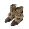 Botas de lona para mujer, nuevo estilo 2026, con lazo y aumento interno de altura, botas de tacón alto con punta afilada y tacón de bloque, botas de vaquero western retro