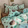 Juego de cuatro piezas de algodón puro Clase A, ropa de cama de gasa de doble capa, funda de edredón 100% algodón, sábana bajera, funda de edredón, juego de tres piezas para dormitorio universitario 4