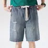 Shorts de mezclilla casuales de verano estilo americano, lavados vintage desgastados, corte recto holgado, pantalones de 5 puntos de marca de moda para hombre