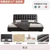 Cama minimalista italiana de lujo con luz negra, cuero genuino, cama doble para dormitorio principal, cama de boda tapizada de alta gama, cama individual para espacios pequeños