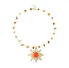 Collar de Ágata Cristalina Amazon Colgante de Girasol de Piedra Preciosa Europea y Americana Creativo Versátil de Lujo Ligero Clavícula para Mujer