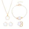 Conjunto de 4 piezas de joyería coreana con diseño de trébol de cinco hojas, collar de pétalos sencillo para mujer, pulsera de flores de cinco hojas, anillo y pendientes.