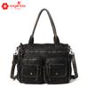 Angelkiss Bolsa de Hombro para Mujer Estilo Europeo y Americano al por Mayor Color Sólido Lavada Gran Capacidad Bolsa Cruzada para Motocicleta Resistente al Viento