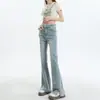 Jeans de corte recto azul claro con aberturas para mujer Primavera 2025 Delgados de Cintura Alta Ajustados Pequeños que estilizan el cuerpo Pantalones de Campana